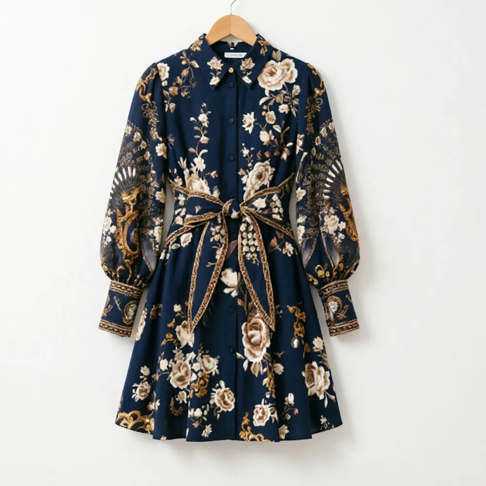 Vintage Baroque Long Sleeve Shirt Dress for Women High Waist Geometric Print Belt Mini Dress Casual Holiday Beach Sundress
Vintage Baroque Long Sleeve Shirt Dress for Women High Waist Geometric Print Belt Mini Dress Casual Holiday Beach Sundress