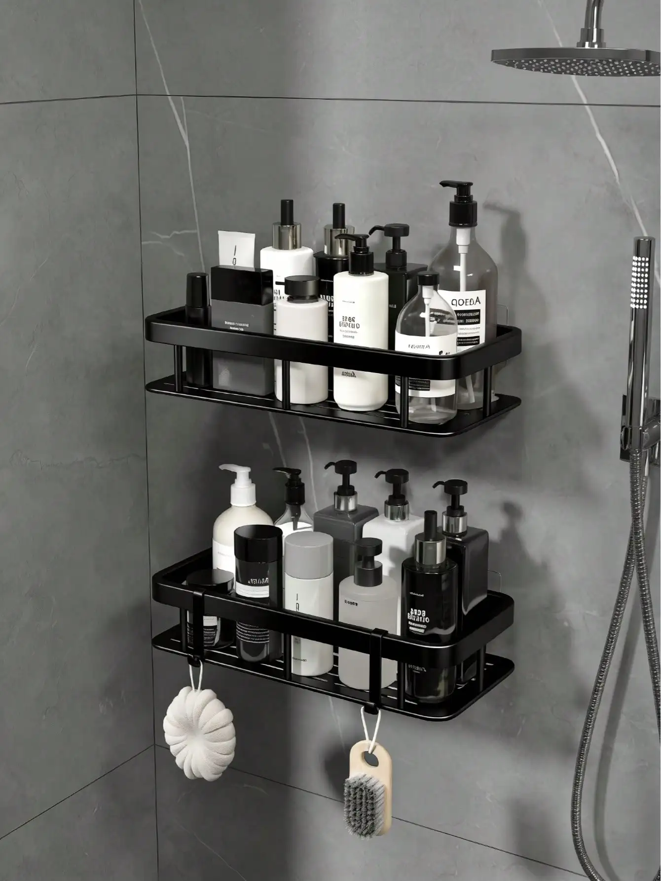 1pc No-Drill Bathroom Wall Mounted Shelf With Hooks, Wall Hanging Shower Storage Rack, Rustproof & Durable, Easy Installation Space-Saving Shower Bathroom Accessory, Load Capacity 3kg
1pc No-Drill Bathroom Wall Mounted Shelf With Hooks, Wall Hanging Shower Storage Rack, Rustproof & Durable, Easy Installation Space-Saving Shower Bathroom Accessory, Load Capacity 3kg