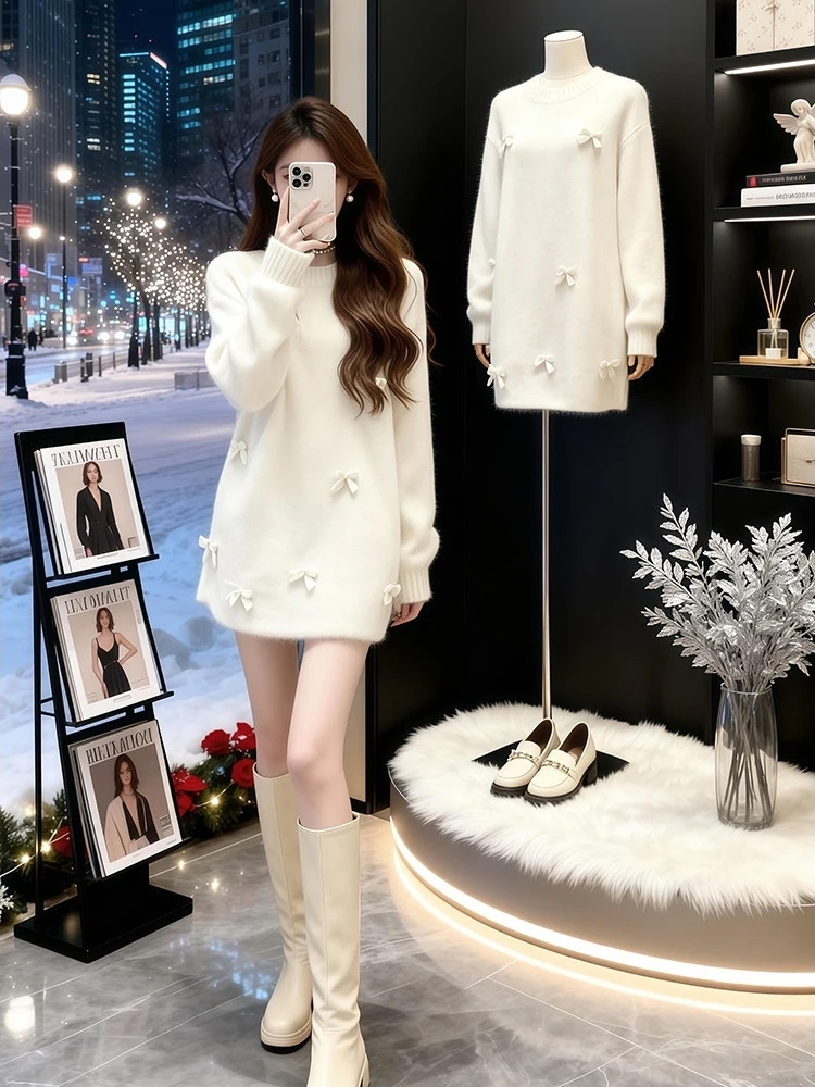 Ele White Knitted Dr with Knot ort Skirt Women's Faion Slimming Autumn Winter High Waist Sweater Dr
Ele White Knitted Dr with Knot ort Skirt Women's Faion Slimming Autumn Winter High Waist Sweater Dr