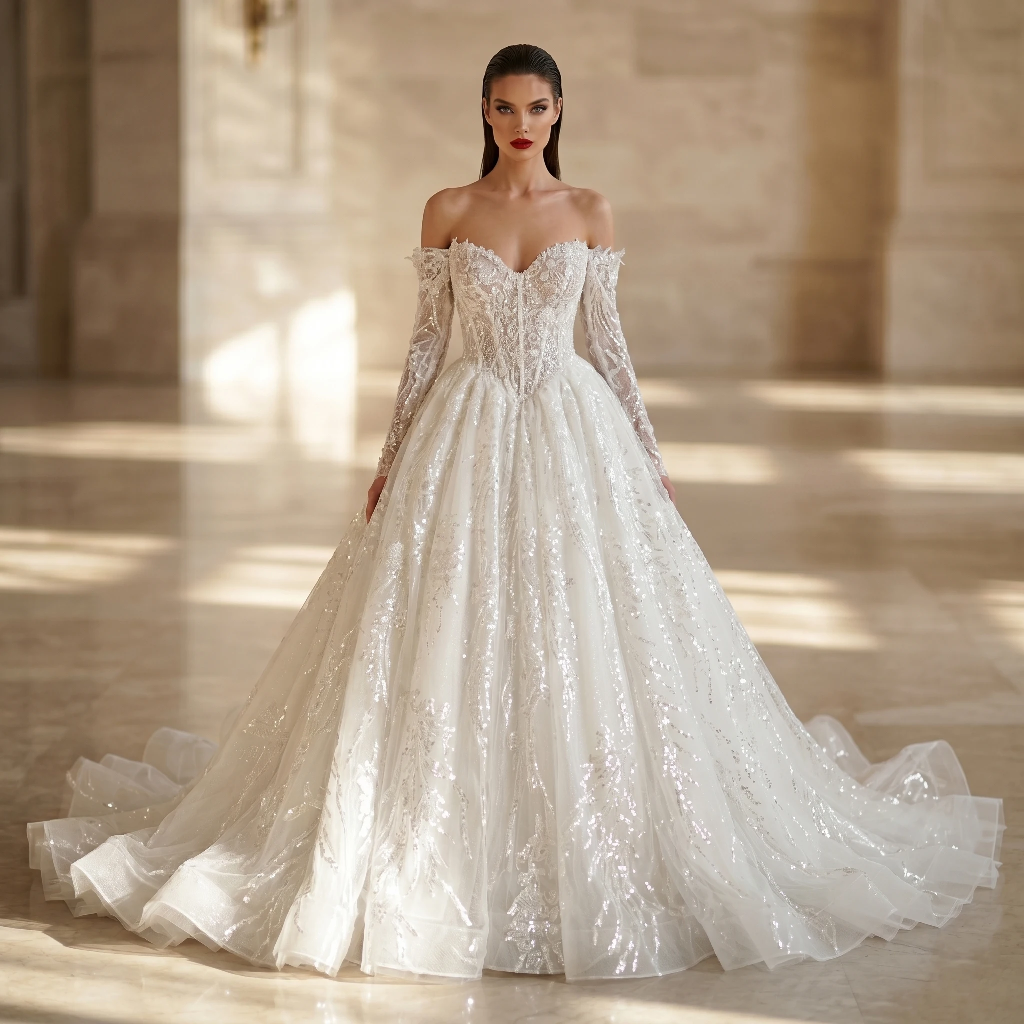 Sharon Said Luxury Off-Shoulder Ball Gown Wedding Dress Sequin Long Sleeve Sweetheart Corset Bridal Gowns SW702 Customized
Sharon Said Luxury Off-Shoulder Ball Gown Wedding Dress Sequin Long Sleeve Sweetheart Corset Bridal Gowns SW702 Customized