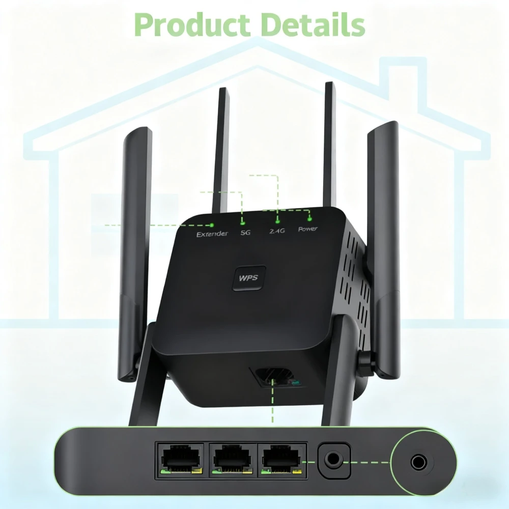 5G WiFi Repeater Wifi Amplifier Signal Wifi Extender Network Wi fi Booster 1200Mbps 5Ghz Long Range Wireless Wi-fi Repeater
5G WiFi Repeater Wifi Amplifier Signal Wifi Extender Network Wi fi Booster 1200Mbps 5Ghz Long Range Wireless Wi-fi Repeater