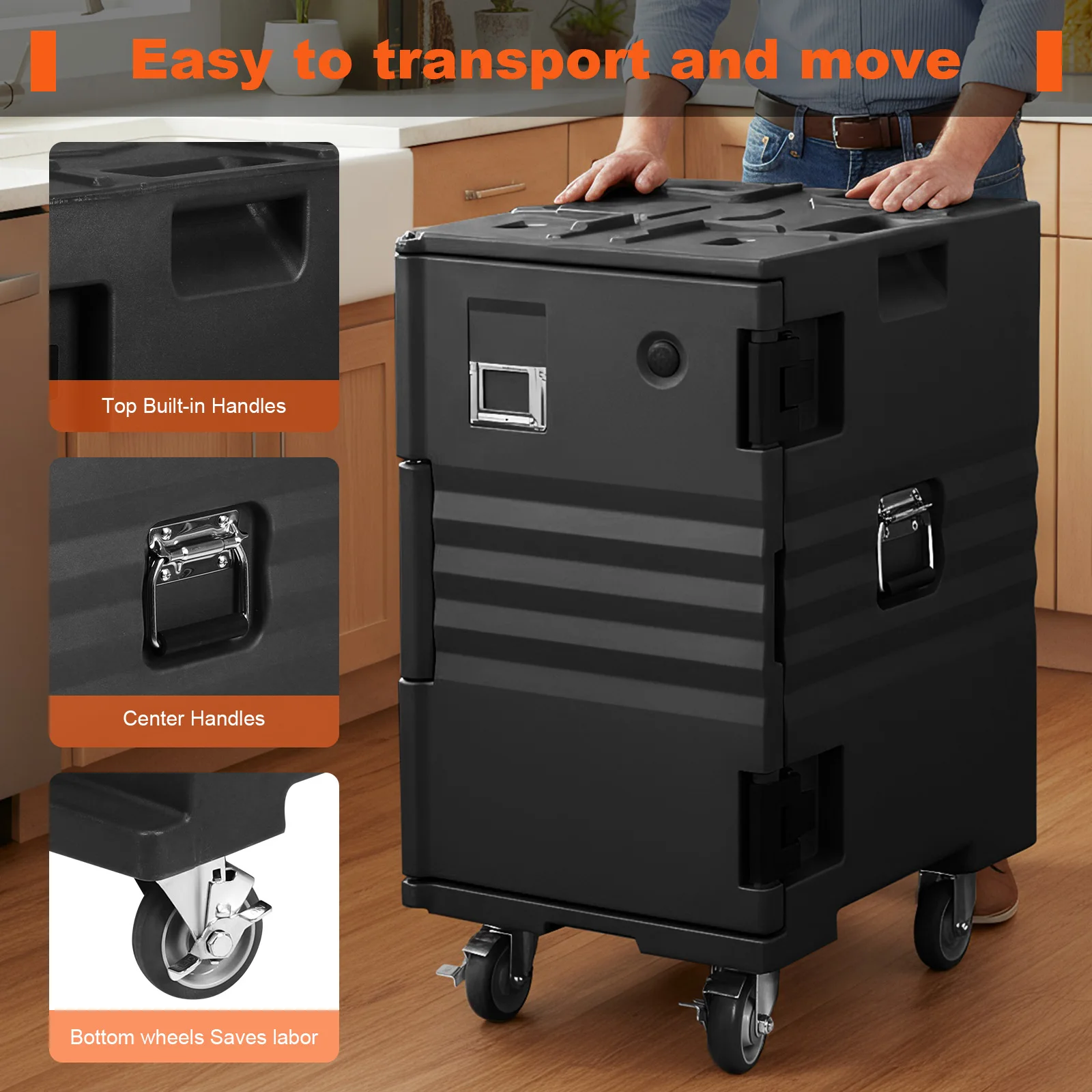 118QT Insulated Food Pan Carrier Front Loading Food Warmer with Wheels W/Handles for Catering Restaurant Canteen Family Party
118QT Insulated Food Pan Carrier Front Loading Food Warmer with Wheels W/Handles for Catering Restaurant Canteen Family Party