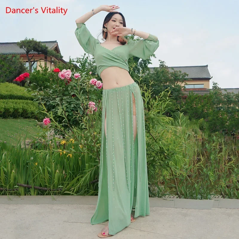 Belly Dance Suit Summer V-Neck Sequins Top Diamond Split Skirt Practice Clothes Set Adult Oriental Dancing Performance Clothing
Belly Dance Suit Summer V-Neck Sequins Top Diamond Split Skirt Practice Clothes Set Adult Oriental Dancing Performance Clothing