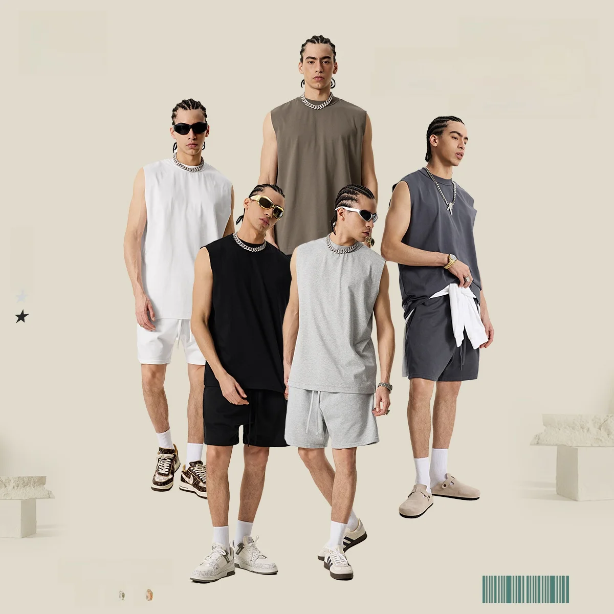 Мужской летний спортивный комплект: свободный повседневный жилет и брюки-шорты на шнурке, модель M, хлопок
Мужской летний спортивный комплект: свободный повседневный жилет и брюки-шорты на шнурке, модель M, хлопок