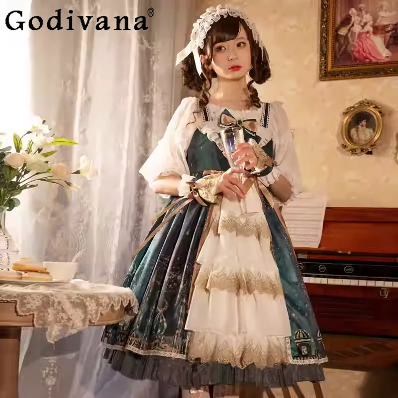 Court Style Retro Elegant Lolita Square Collar Cake Jsk Dress Fashion High Waist A-line Age Reduction Suspender Princess Dresses
Court Style Retro Elegant Lolita Square Collar Cake Jsk Dress Fashion High Waist A-line Age Reduction Suspender Princess Dresses