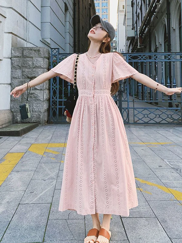 plus Size 300 Pounds Pink Hollow Design Summer Short Sleeve Beach Vacation Style A-Line Dress Women's Comfortable Breathable
plus Size 300 Pounds Pink Hollow Design Summer Short Sleeve Beach Vacation Style A-Line Dress Women's Comfortable Breathable