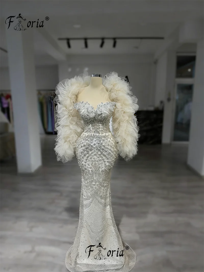 Luxo Crystals Mermaid Wedding Dresses with Ruffled Sleeves Champagne Beads Woman Formal Party Dress Robe de Mariee Customized
Luxo Crystals Mermaid Wedding Dresses with Ruffled Sleeves Champagne Beads Woman Formal Party Dress Robe de Mariee Customized