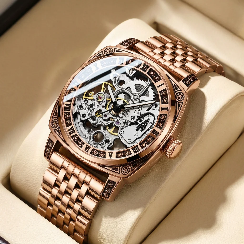 1pcs Men's gold dial alloy strap vintage fashion skeleton gear luxury details Mechanical Watch for daily business party holiday
1pcs Men's gold dial alloy strap vintage fashion skeleton gear luxury details Mechanical Watch for daily business party holiday