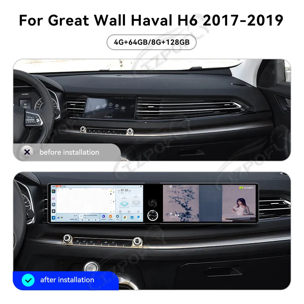 Двойной 12,3-дюймовый сенсорный экран Carplay для Great Wall Haval H6 2017–2019, GPS-навигация, мультимедийный проигрыватель, головное устройство
Двойной 12,3-дюймовый сенсорный экран Carplay для Great Wall Haval H6 2017–2019, GPS-навигация, мультимедийный проигрыватель, головное устройство
