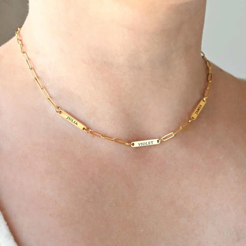 Engraved Name Necklace Waterproof Multiple Name Bar Necklace Personalized Family Jewelry Custom Paperclip Chain Choker
Engraved Name Necklace Waterproof Multiple Name Bar Necklace Personalized Family Jewelry Custom Paperclip Chain Choker