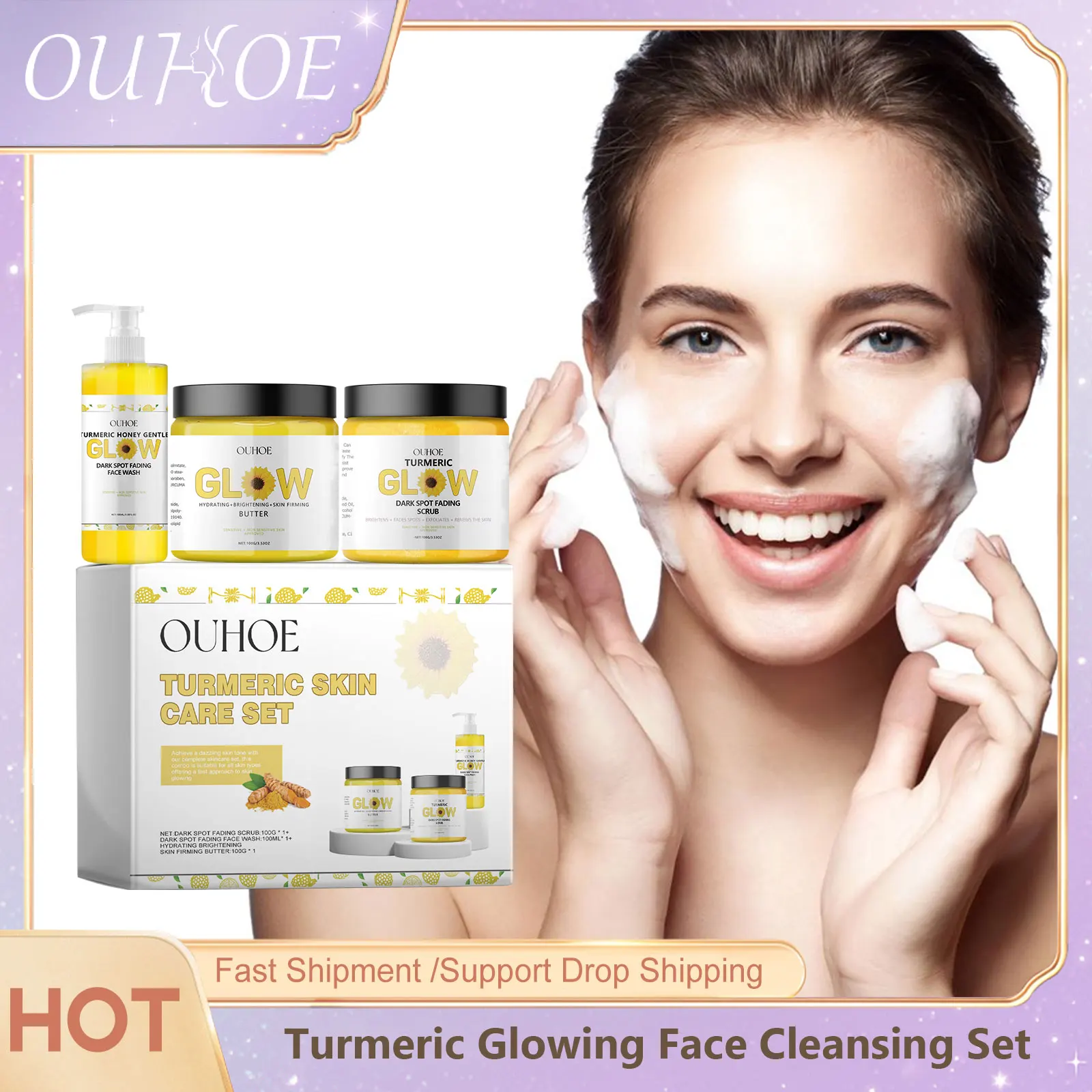 Turmeric Skin Care Set Deep Cleansing Dark Spots Removal Cream Lightening Face Cleanser Exfoliating Scrub Glowing Skin Care Set
Turmeric Skin Care Set Deep Cleansing Dark Spots Removal Cream Lightening Face Cleanser Exfoliating Scrub Glowing Skin Care Set