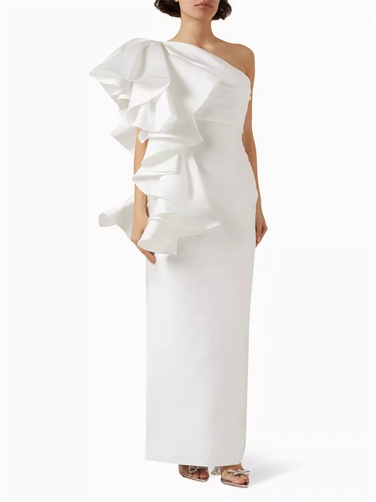 Hot Selling One Shoulder Neckline With Side Ruffle Satin Straight Prom Dress Sexy Back Zipper Floor Length Gown For Women 2024
Hot Selling One Shoulder Neckline With Side Ruffle Satin Straight Prom Dress Sexy Back Zipper Floor Length Gown For Women 2024