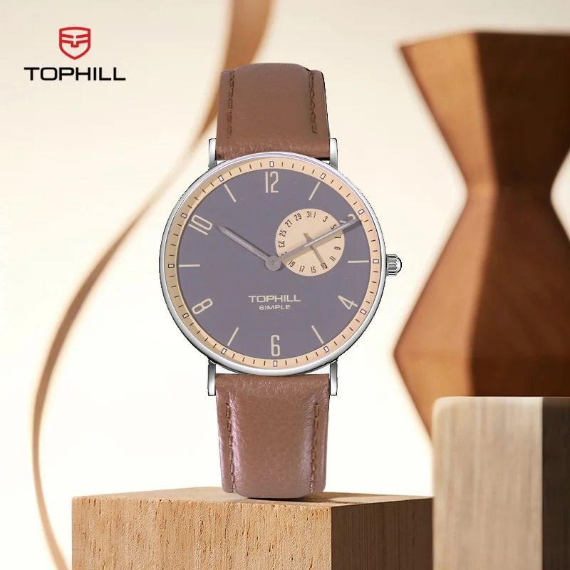 TOPHILL Quartz watches Watches for Men Simple calendar dial 40MM Leather strap 3l6L Stainless steel Threaded crown
TOPHILL Quartz watches Watches for Men Simple calendar dial 40MM Leather strap 3l6L Stainless steel Threaded crown