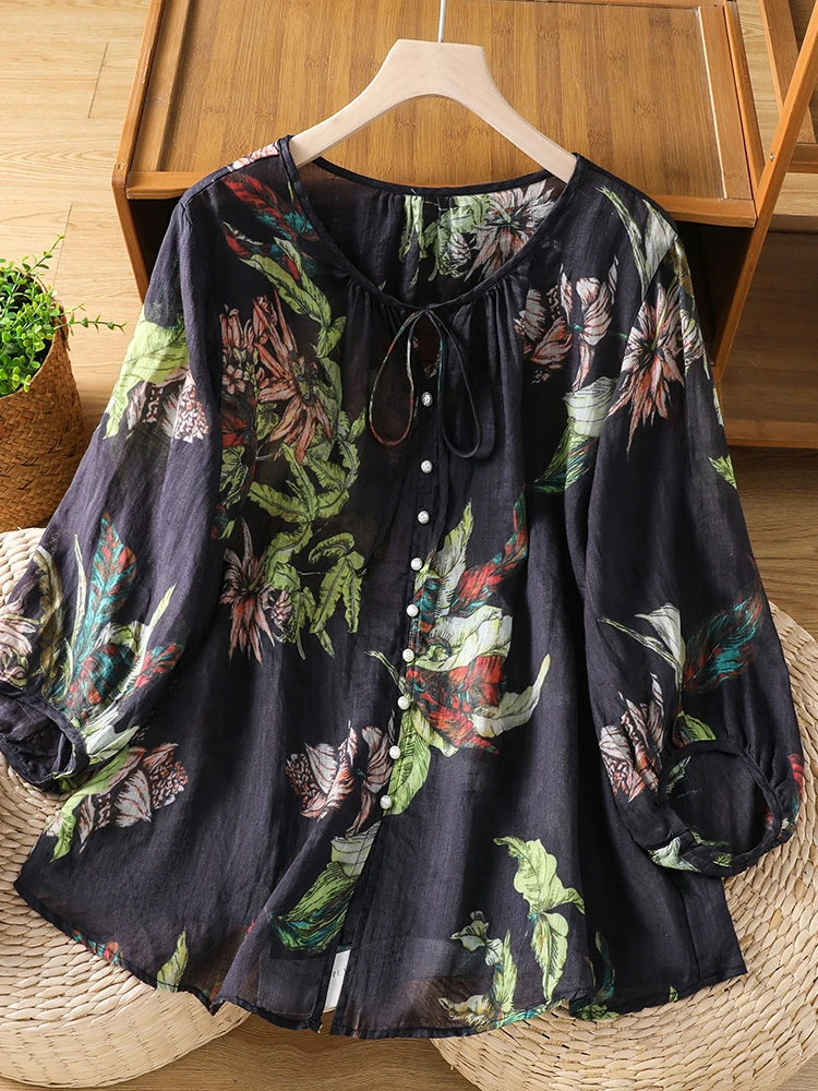 New 2026 Summer Chinese Style Floral Collar Casual Artistic Lantern Sleeve Shirt Women's Loose Fit Short Sleeve round Neck Top
New 2026 Summer Chinese Style Floral Collar Casual Artistic Lantern Sleeve Shirt Women's Loose Fit Short Sleeve round Neck Top