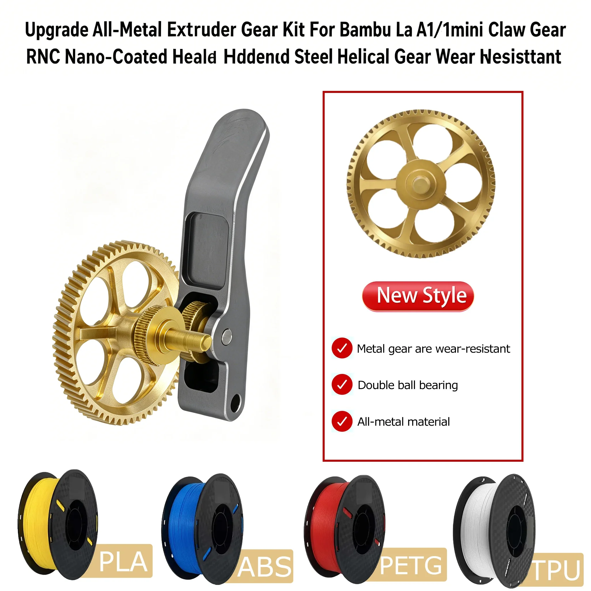 Upgrade All-Metal Extruder Gear Kit For Bambu Lab A1.A1mini Claw Gear RNC Nano-Coated Hardened Steel Helical Gear Wear Resistant
Upgrade All-Metal Extruder Gear Kit For Bambu Lab A1.A1mini Claw Gear RNC Nano-Coated Hardened Steel Helical Gear Wear Resistant