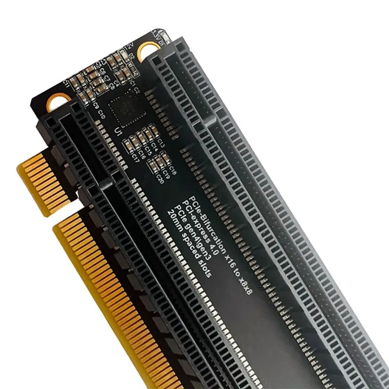 PCI-E 4.0 X16 1 to 2 Expansion Card Gen4 Split Card PCIe-Bifurcation X16 to X8X8 with 20mm Spaced Sl
PCI-E 4.0 X16 1 to 2 Expansion Card Gen4 Split Card PCIe-Bifurcation X16 to X8X8 with 20mm Spaced Sl