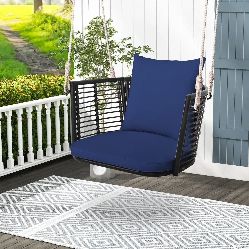 Single Outdoor Porch Swing - Hanging Swing w/Cushions, Rattan Backrest, Metal Frame, 2 Ropes, Max 400 LBS Load, Swinging Seat.
Single Outdoor Porch Swing - Hanging Swing w/Cushions, Rattan Backrest, Metal Frame, 2 Ropes, Max 400 LBS Load, Swinging Seat.