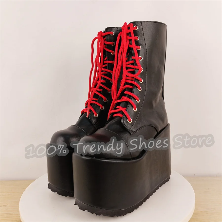 Women's Punk Platform Combat Boots Mixed Color Lace-Up Platform Mid-Calf Boots Wedge Heel Heigh Increasing Black Ankle Boots
Women's Punk Platform Combat Boots Mixed Color Lace-Up Platform Mid-Calf Boots Wedge Heel Heigh Increasing Black Ankle Boots