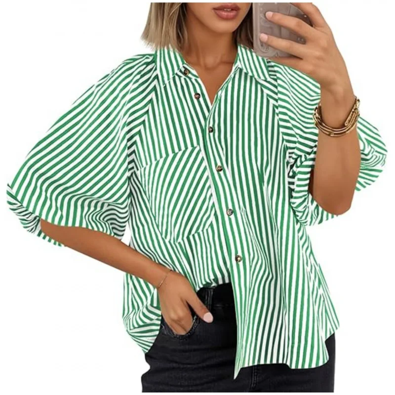 Women's Button up Cardigan Shirt Striped Casual Loose Fit with Lapel Pocket Top Fashionable 2026 Series
Women's Button up Cardigan Shirt Striped Casual Loose Fit with Lapel Pocket Top Fashionable 2026 Series