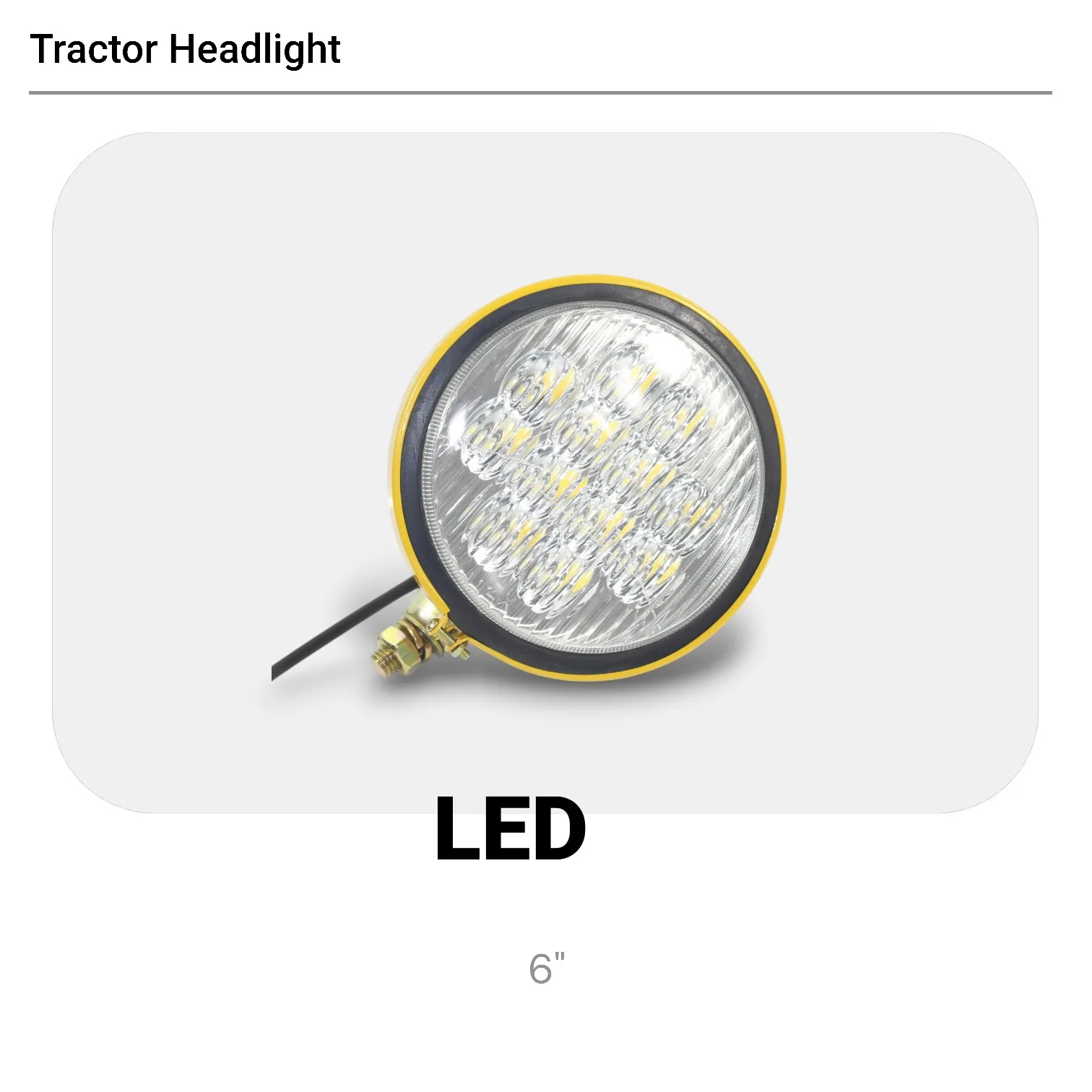 12V-80V Cool White LED Tractor Headlight 156mm , Yellow Painted Metal Housing, Clear Glass, for John Deere New Holland Case IH
12V-80V Cool White LED Tractor Headlight 156mm , Yellow Painted Metal Housing, Clear Glass, for John Deere New Holland Case IH
