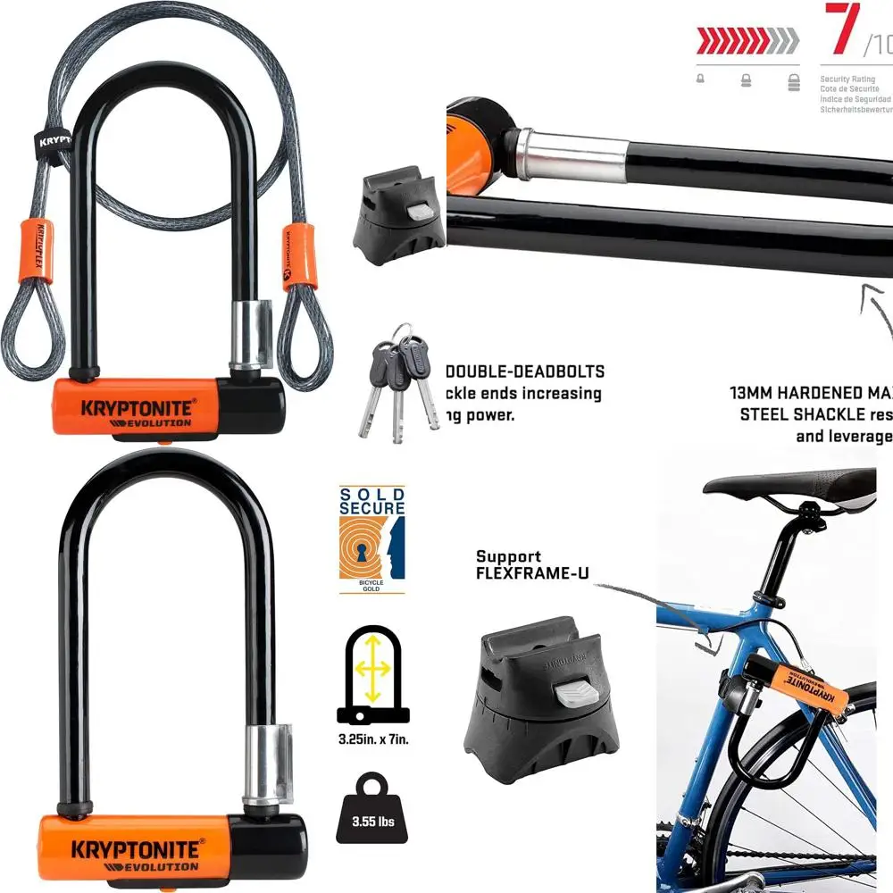 Evolution Mini-7 Bike U-Lock with Cable, Heavy Duty Anti-Theft Bicycle U Lock, 13mm Shackle and 10mm x4ft Length Security Cable
Evolution Mini-7 Bike U-Lock with Cable, Heavy Duty Anti-Theft Bicycle U Lock, 13mm Shackle and 10mm x4ft Length Security Cable