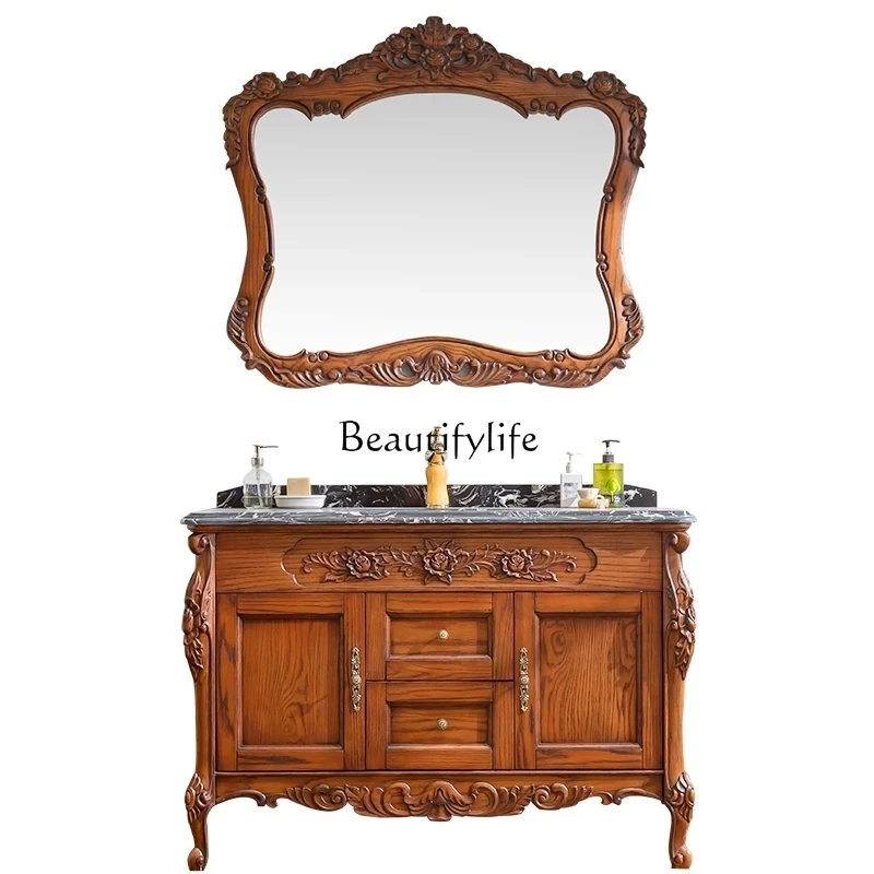 European bathroom cabinet solid wood floor-to-ceiling hand wash basin cabinet combination
European bathroom cabinet solid wood floor-to-ceiling hand wash basin cabinet combination
