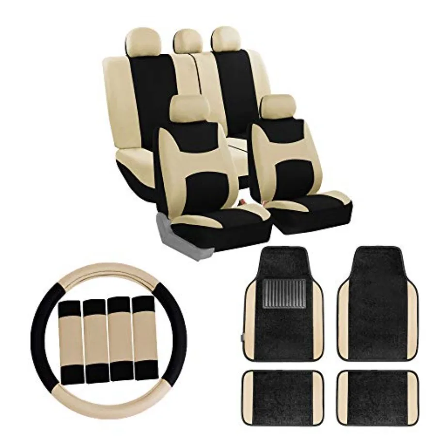 Комплект чехлов для автомобильных сидений с ковриками для пола, чехлом для руля и накладками на ремни безопасности - универсальный размер для легковых и грузовых автомобилей
Комплект чехлов для автомобильных сидений с ковриками для пола, чехлом для руля и накладками на ремни безопасности - универсальный размер для легковых и грузовых автомобилей