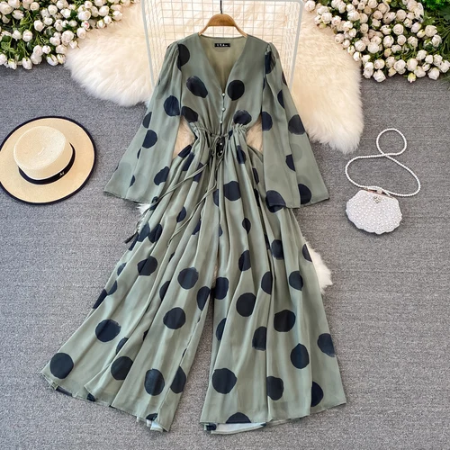 Polka Dot Print V-Neck Woman Jumpsuit Beach Style Wide-Leg Pant Trousers Women Long Flare Sleeve Ladies Jumpsuits
Polka Dot Print V-Neck Woman Jumpsuit Beach Style Wide-Leg Pant Trousers Women Long Flare Sleeve Ladies Jumpsuits