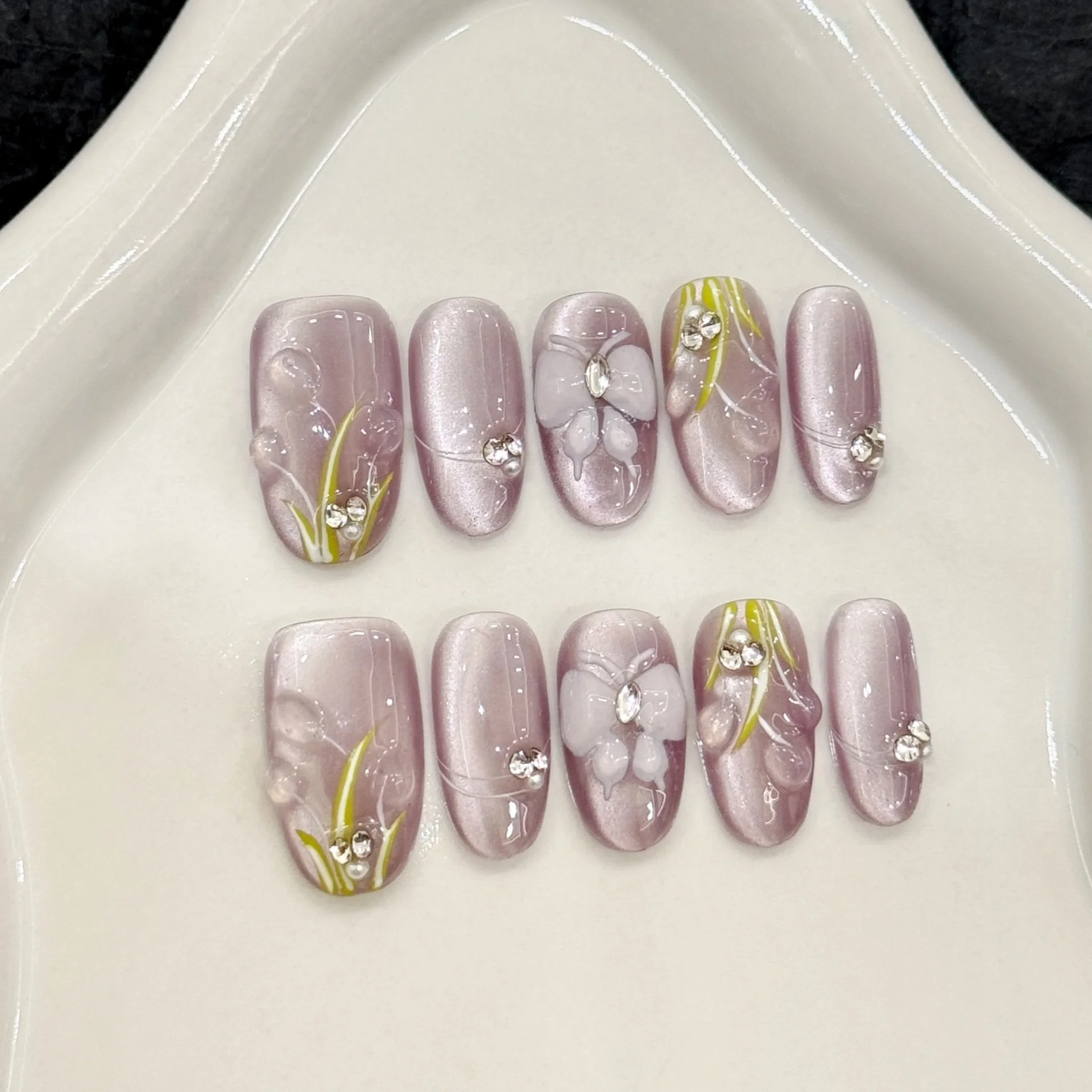 10pcs Handmade Press On Nails Hand-painted Tulip Butterfly Designs False Nails Purple Cat's Eye French Tips Summer Fake Nail
10pcs Handmade Press On Nails Hand-painted Tulip Butterfly Designs False Nails Purple Cat's Eye French Tips Summer Fake Nail