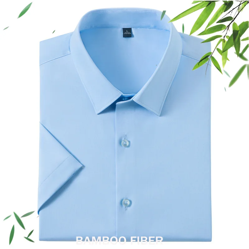 Summer Solid Color Blue Business Dress Shirt Men Breathable Bamboo Fiber Male Clothes for Office Mens White Shirts Short Sleeve
Summer Solid Color Blue Business Dress Shirt Men Breathable Bamboo Fiber Male Clothes for Office Mens White Shirts Short Sleeve