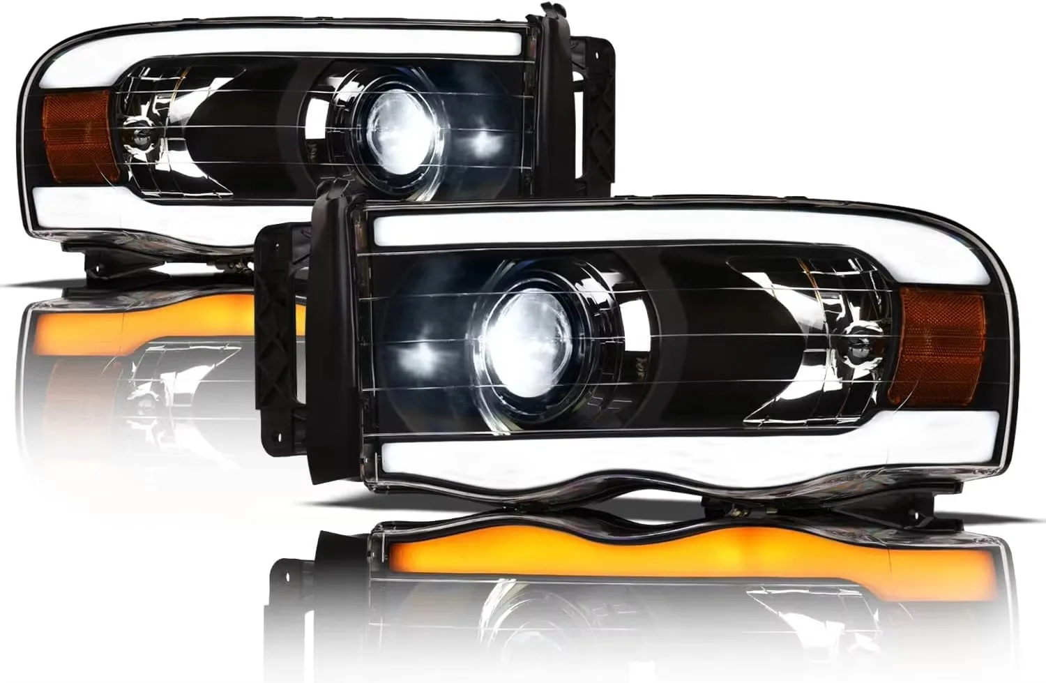 Полностью светодиодные проекционные фары с последовательной световой полосой Switchback и светом при запуске - черные с янтарным оттенком, подходят для Dodge Ram 1500 2002-2005 годов выпуска
Полностью светодиодные проекционные фары с последовательной световой полосой Switchback и светом при запуске - черные с янтарным оттенком, подходят для Dodge Ram 1500 2002-2005 годов выпуска