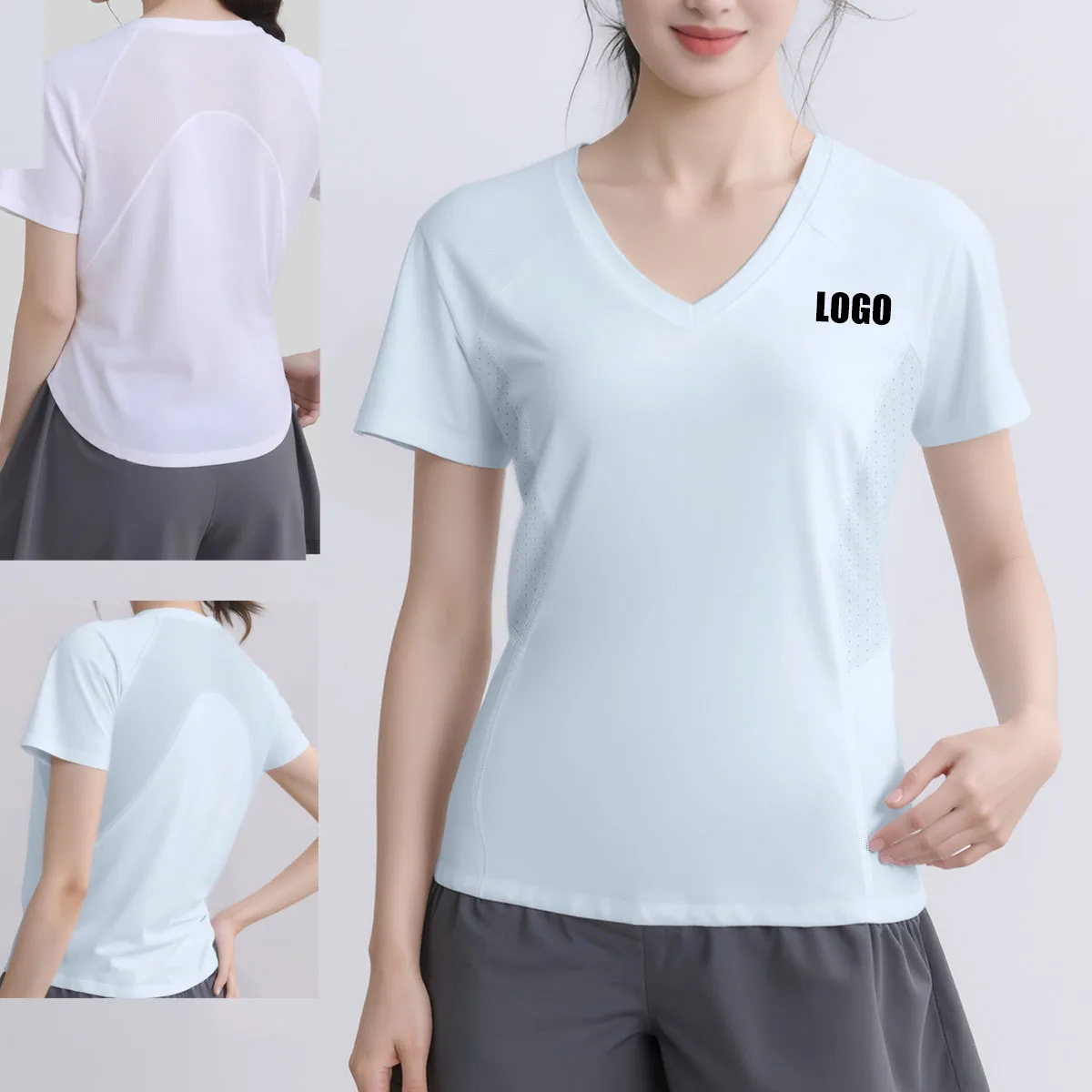 Женская летняя новая сетчатая футболка с v-образным вырезом и короткими рукавами для фитнеса и бега на открытом воздухе с логотипом, спортивная футболка для йоги с короткими рукавами
Женская летняя новая сетчатая футболка с v-образным вырезом и короткими рукавами для фитнеса и бега на открытом воздухе с логотипом, спортивная футболка для йоги с короткими рукавами