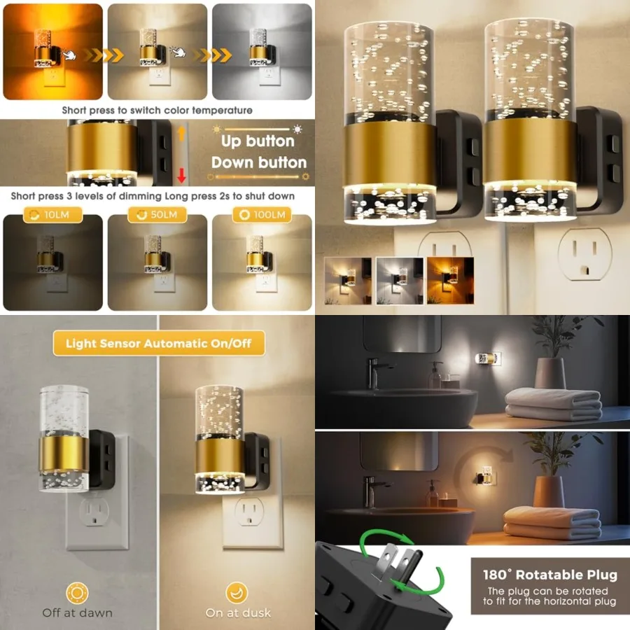 Night Lights Plug into Wall, Dimmable Night Light with Dusk-to-Dawn Light Sensor, Soft White/Cool White/Amber 3 Light Color, Ad
Night Lights Plug into Wall, Dimmable Night Light with Dusk-to-Dawn Light Sensor, Soft White/Cool White/Amber 3 Light Color, Ad