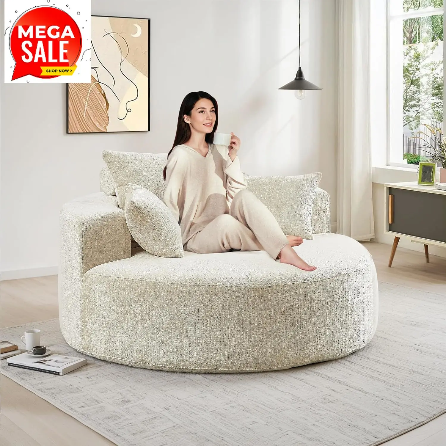 BestsellerOversized Round Chaise Longue Chair Indoor, Modern 55-inch Upholstered Chenille Deep Seat Circle Single Cloud Lounge F
BestsellerOversized Round Chaise Longue Chair Indoor, Modern 55-inch Upholstered Chenille Deep Seat Circle Single Cloud Lounge F