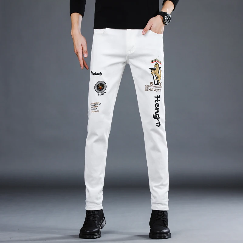 Ele White Embroidered Men's Jeans Elastic Casual Long Pants Youth Trend Winter Season Cotton Stretch Denim Slim Fit Bootcut
Ele White Embroidered Men's Jeans Elastic Casual Long Pants Youth Trend Winter Season Cotton Stretch Denim Slim Fit Bootcut