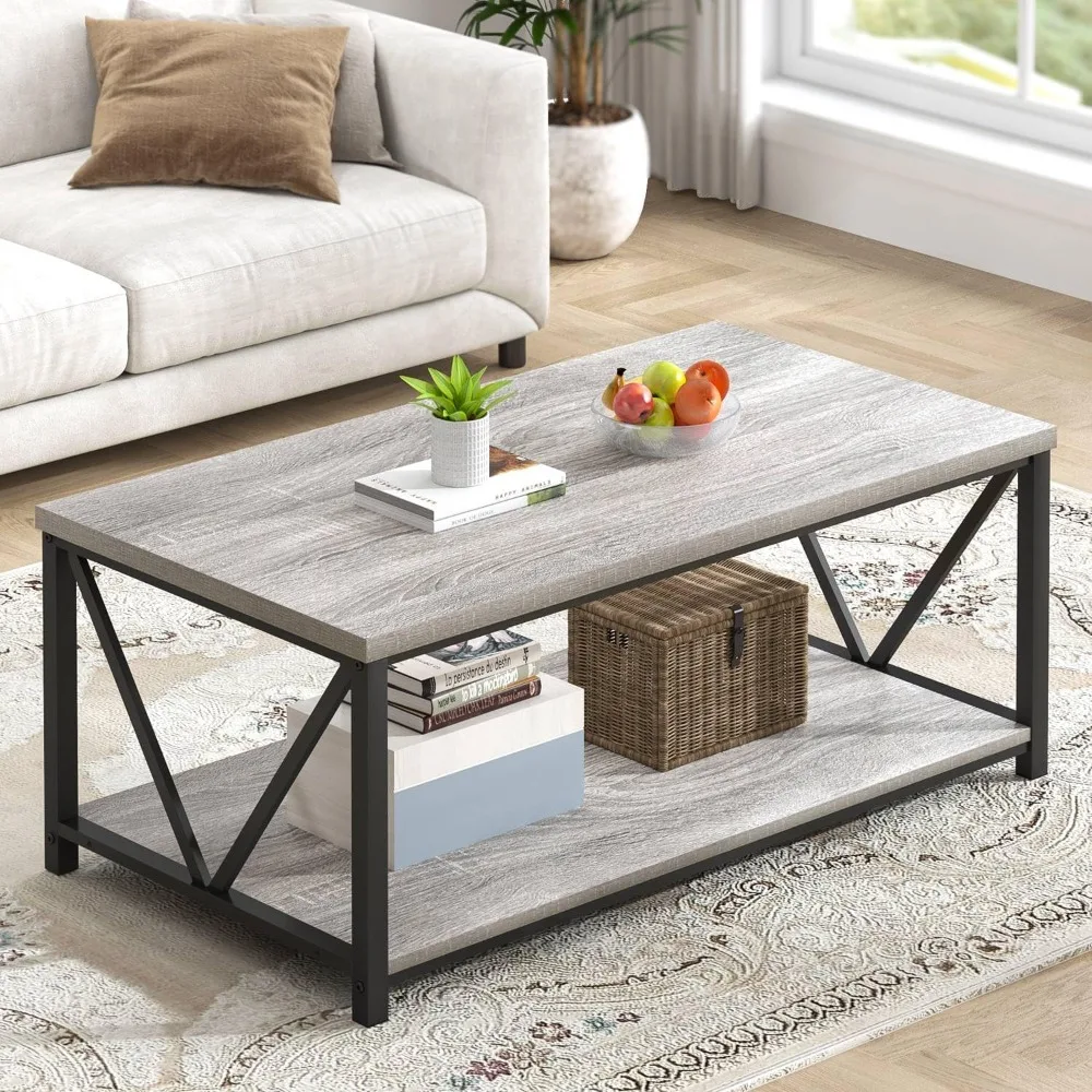 Modern Coffee Table, Rustic Wood and Metal Center Table with Storage Shelf, Industrial Cocktail Table for Living Room
Modern Coffee Table, Rustic Wood and Metal Center Table with Storage Shelf, Industrial Cocktail Table for Living Room