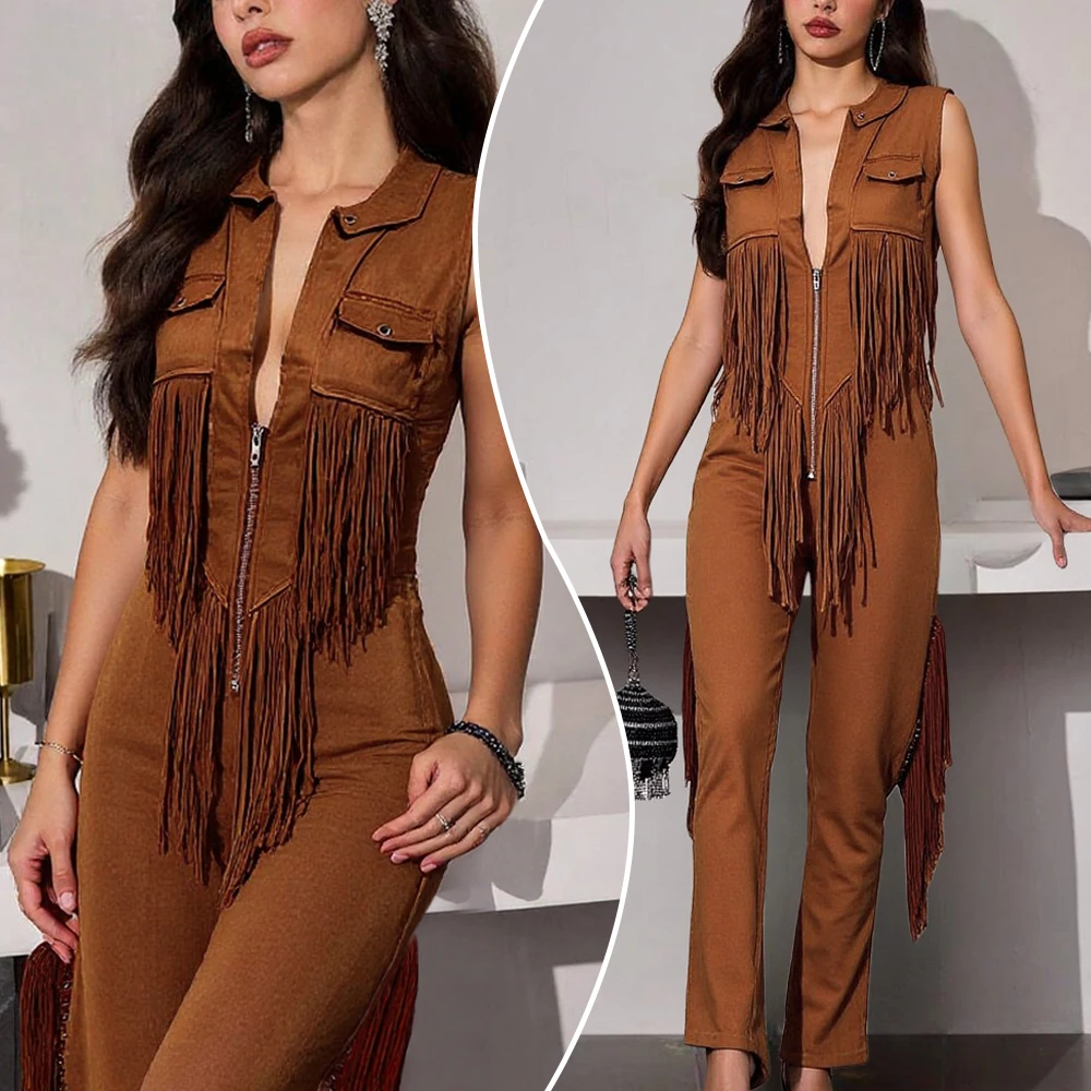 Women's Autumn Spring Vacation 2025 Solid Color Sleeveless Jumpsuit with Bohemian Tassels and Ankle-Length Cut Jumpsuits
Women's Autumn Spring Vacation 2025 Solid Color Sleeveless Jumpsuit with Bohemian Tassels and Ankle-Length Cut Jumpsuits