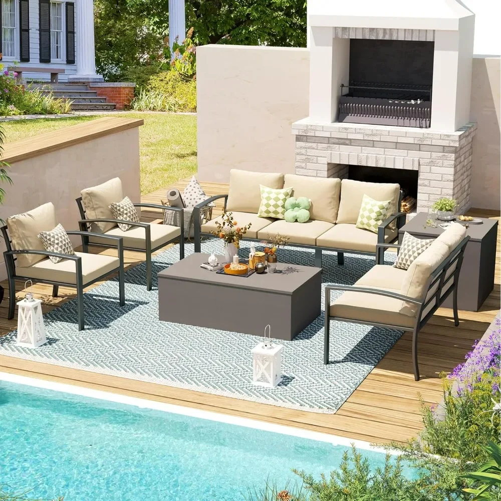 7 Pieces Garden Furniture Set with 2 Storage Boxes & Beige Cushions, Metal Outdoor Patio Sectional Set for Backyard, Poolside
7 Pieces Garden Furniture Set with 2 Storage Boxes & Beige Cushions, Metal Outdoor Patio Sectional Set for Backyard, Poolside