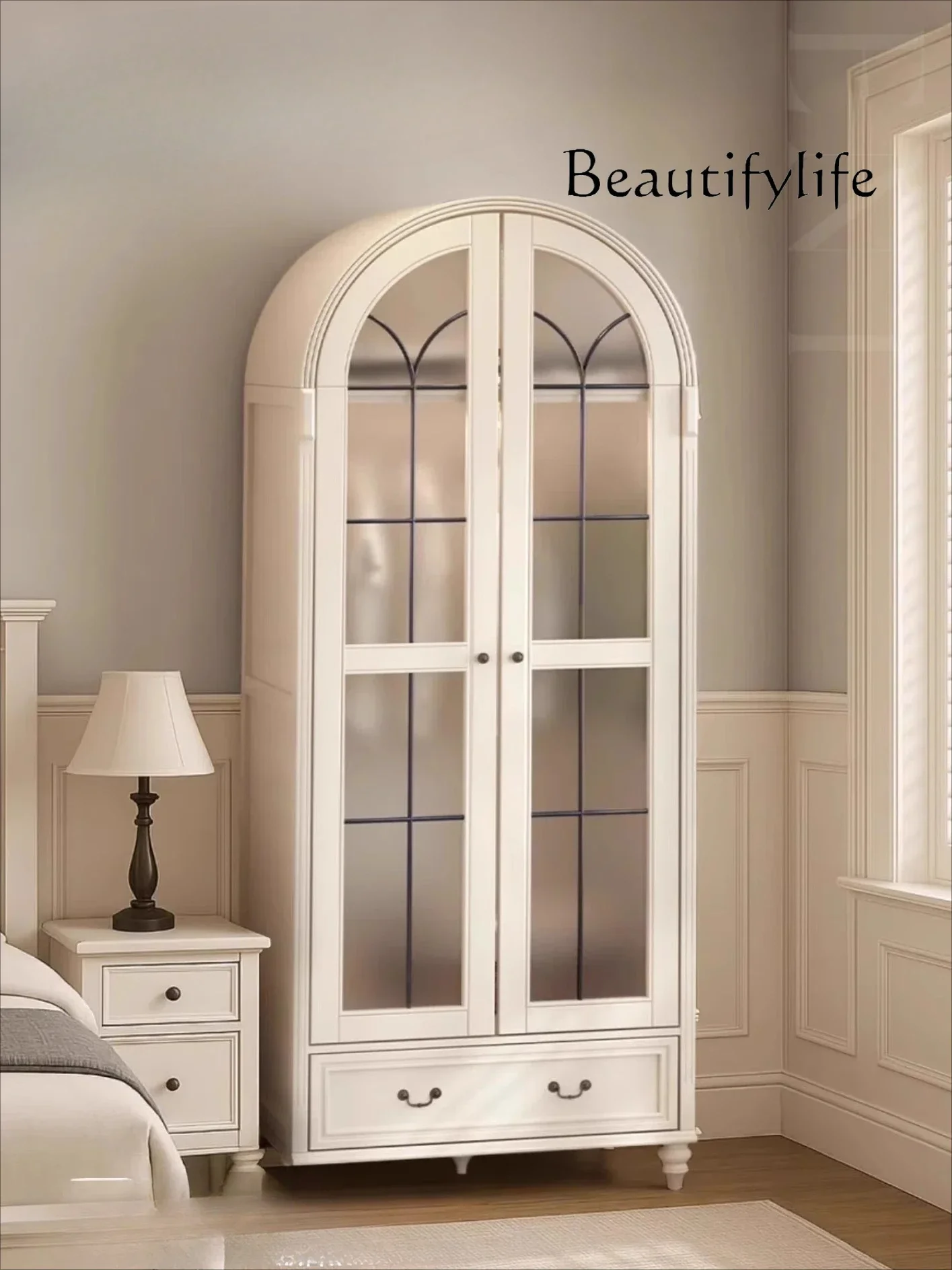 All solid wood retro French American 2-door arched wardrobe 80cm 1m glass door wardrobe
All solid wood retro French American 2-door arched wardrobe 80cm 1m glass door wardrobe