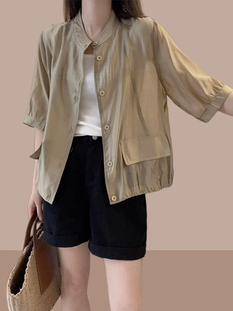 Ladies' Summer New Sle Sun Protection Silk irt Lightweight Breathable Single Button up Outerwear Cardigan Ele Versatile
Ladies' Summer New Sle Sun Protection Silk irt Lightweight Breathable Single Button up Outerwear Cardigan Ele Versatile