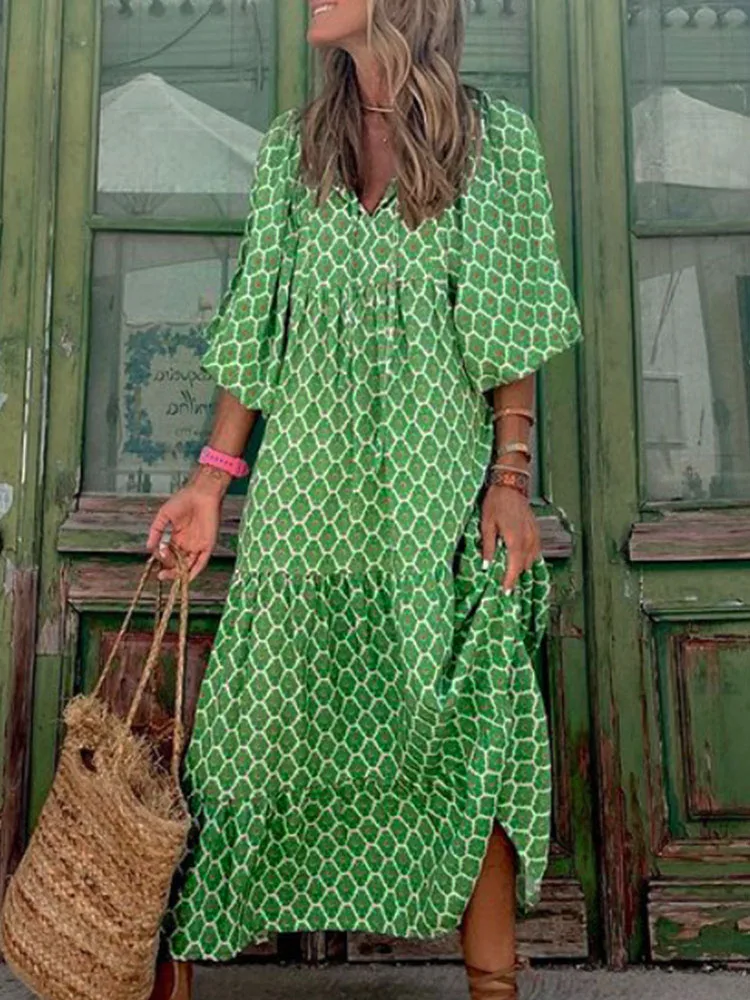 Half Sleeve Women Loose Dress Casual Floral Printed Vintage Long Dresses Elegant V Neck Drawstring Party Dress Vestidos Mujer
Half Sleeve Women Loose Dress Casual Floral Printed Vintage Long Dresses Elegant V Neck Drawstring Party Dress Vestidos Mujer