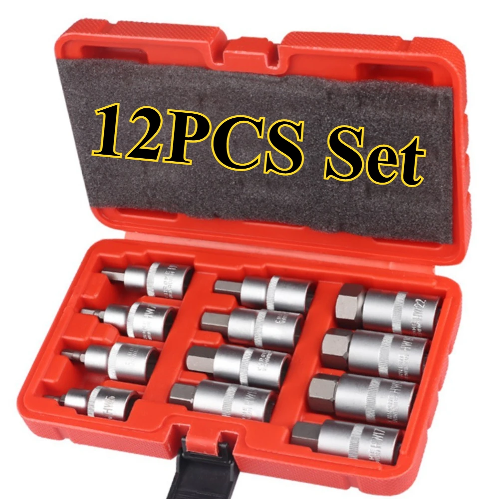 12Pcs Square Batch Sleeve 1/2'' Socket Wrench Drive Impact Hex Bit Set H5 H6 H7 H8 H10 H12 H14 H16 H17 H18 H19 H22 Hand Key Set
12Pcs Square Batch Sleeve 1/2'' Socket Wrench Drive Impact Hex Bit Set H5 H6 H7 H8 H10 H12 H14 H16 H17 H18 H19 H22 Hand Key Set