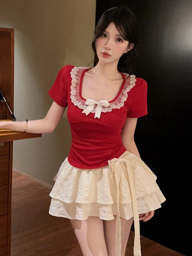Korean Style Sexy Short Sleeve U-Neck Lace Trim Top Summer New Sweet Waist Cinching Slim Pure Color T-Shirt for Young Women
Korean Style Sexy Short Sleeve U-Neck Lace Trim Top Summer New Sweet Waist Cinching Slim Pure Color T-Shirt for Young Women