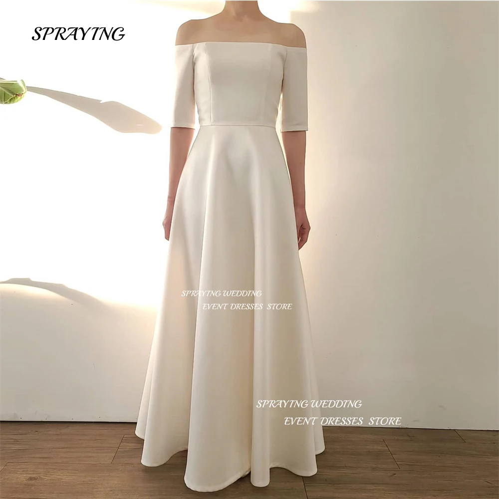 SPRAYING Simple Off Shoulder Half Sleeve Wedding Dress Korea Photo Shoot Taffeta Floor Length Bridal Gown Custom Made
SPRAYING Simple Off Shoulder Half Sleeve Wedding Dress Korea Photo Shoot Taffeta Floor Length Bridal Gown Custom Made