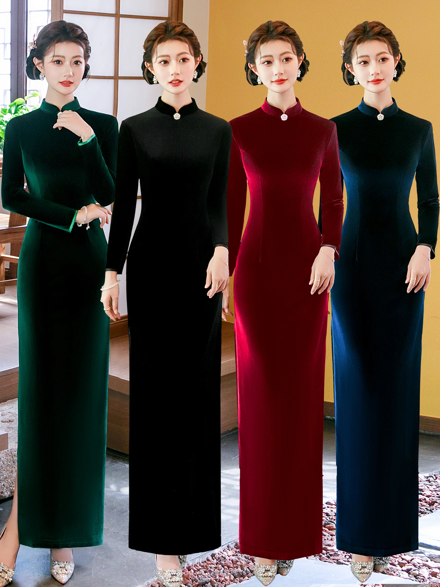 Young Version Gold Velvet Evening Gown Mommy Show off plus Size Belly Cover up Chinese Style Long Sleeve Dress
Young Version Gold Velvet Evening Gown Mommy Show off plus Size Belly Cover up Chinese Style Long Sleeve Dress