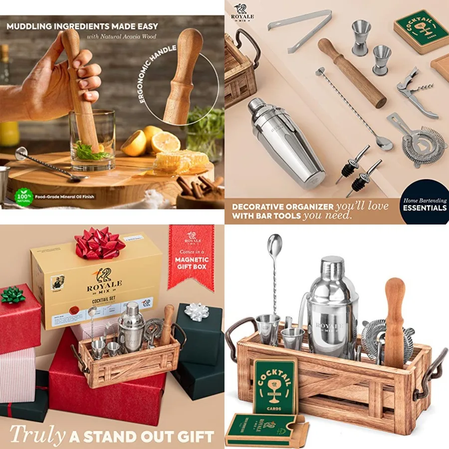 Mixology Bartender Kit with Stand Home Bar Set with 25 Cocktail Recipes for Drink Mixing Ideal Bartending Kit for Housewarming
Mixology Bartender Kit with Stand Home Bar Set with 25 Cocktail Recipes for Drink Mixing Ideal Bartending Kit for Housewarming