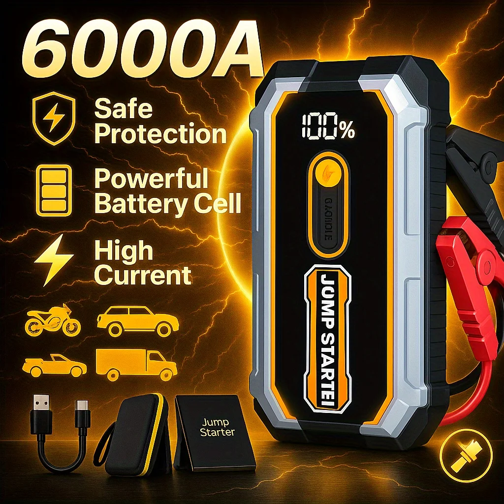 Car Jump Starter, 6000A Portable Battery Jumper Starter Pack for 2.64gal Gas 1.59gal Diesel Engines, 12V Car Battery Booster
Car Jump Starter, 6000A Portable Battery Jumper Starter Pack for 2.64gal Gas 1.59gal Diesel Engines, 12V Car Battery Booster