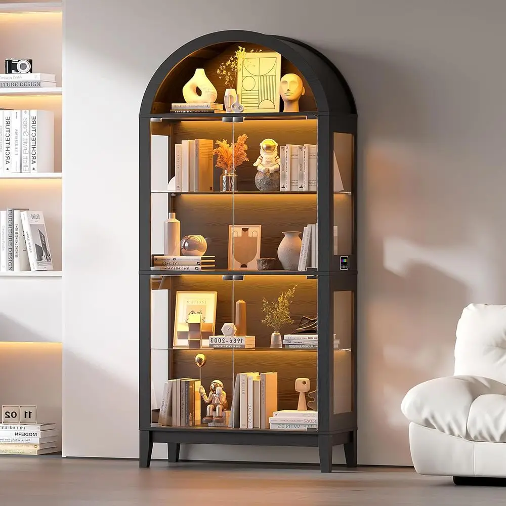 Arched 5-Tier Tempered Glass Display Cabinet with RGB Lights, Floor Standing Bookcase for Living Room (Black)
Arched 5-Tier Tempered Glass Display Cabinet with RGB Lights, Floor Standing Bookcase for Living Room (Black)