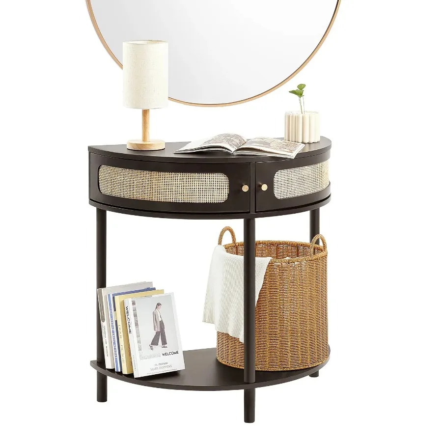 VEVOR Half-moon Rattan Console Table 2 Storage Drawers Rattan Sliding Door Black
VEVOR Half-moon Rattan Console Table 2 Storage Drawers Rattan Sliding Door Black