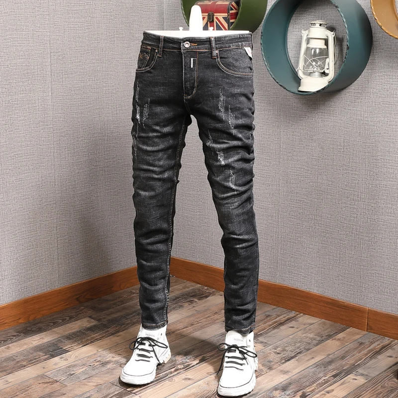 Fashion Streetwear Men Jeans Retro Black Gray Elastic Slim Fit Ripped Jeans Men Vintage Designer Casual Denim Pants Hombre
Fashion Streetwear Men Jeans Retro Black Gray Elastic Slim Fit Ripped Jeans Men Vintage Designer Casual Denim Pants Hombre